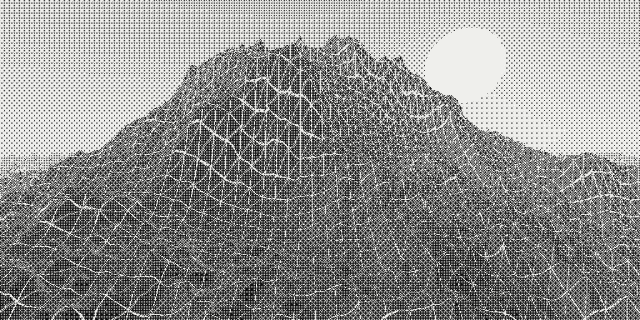 Terrain: dithered still of the procedural terrain scene